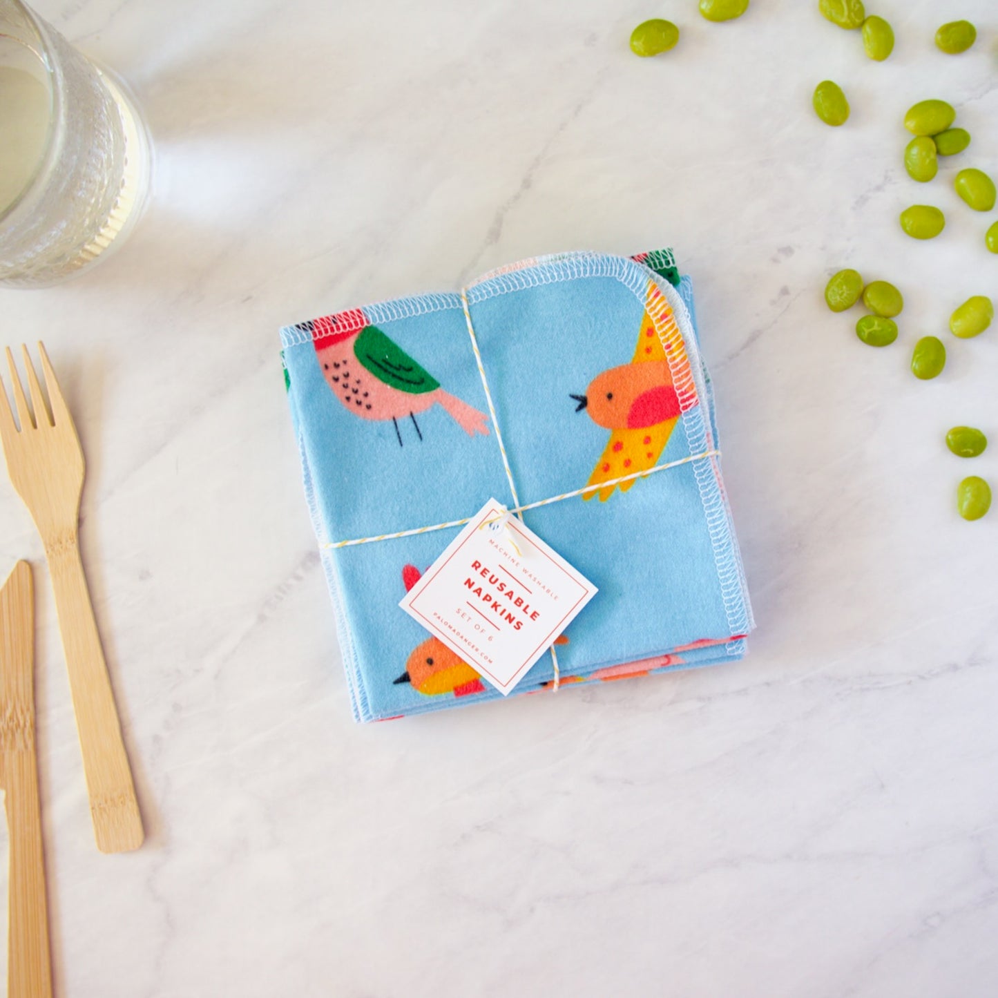 Reusable Napkins in Vibrant Birds, Set of 6