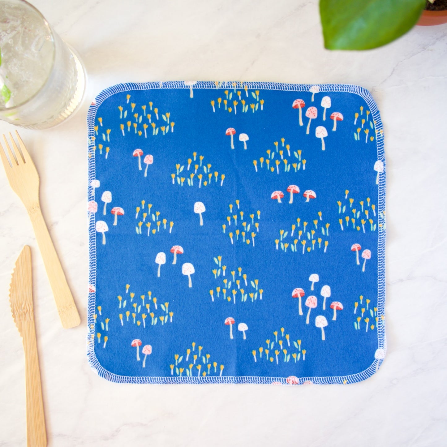 Reusable Napkins in Blue Mushrooms, Set of 6