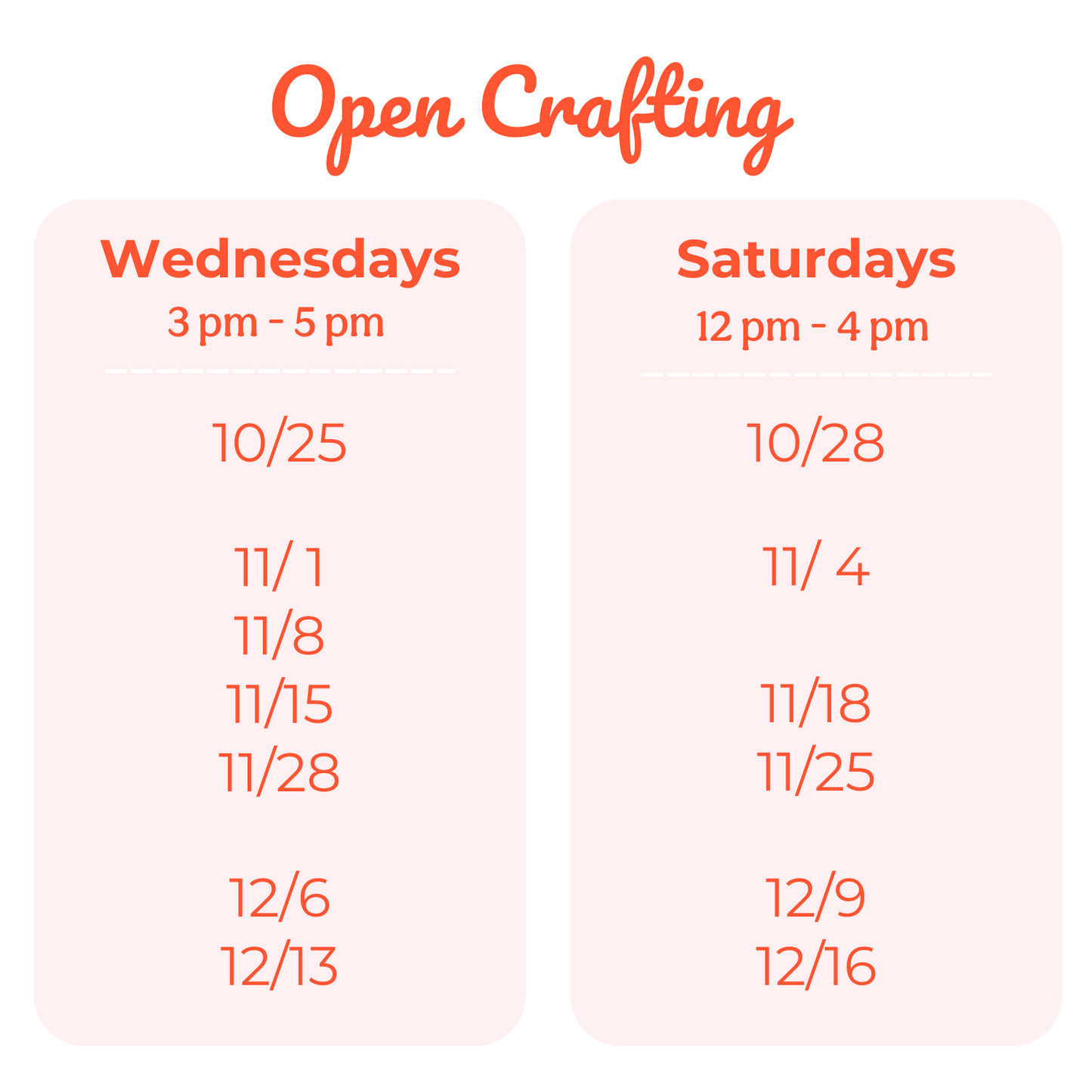 Open Crafting Hours: Saturdays