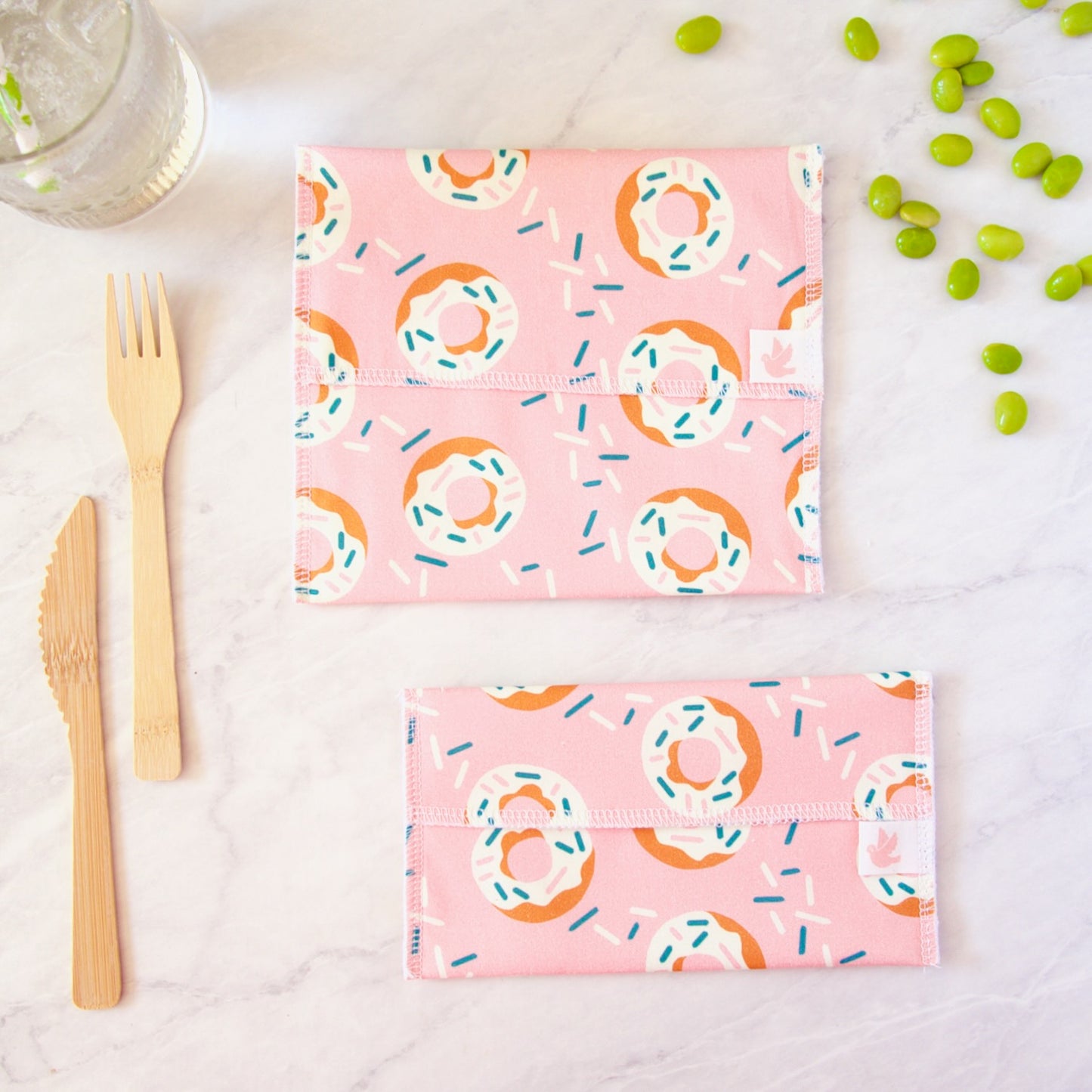 Reusable Snack Bag Set in Donuts on Pink