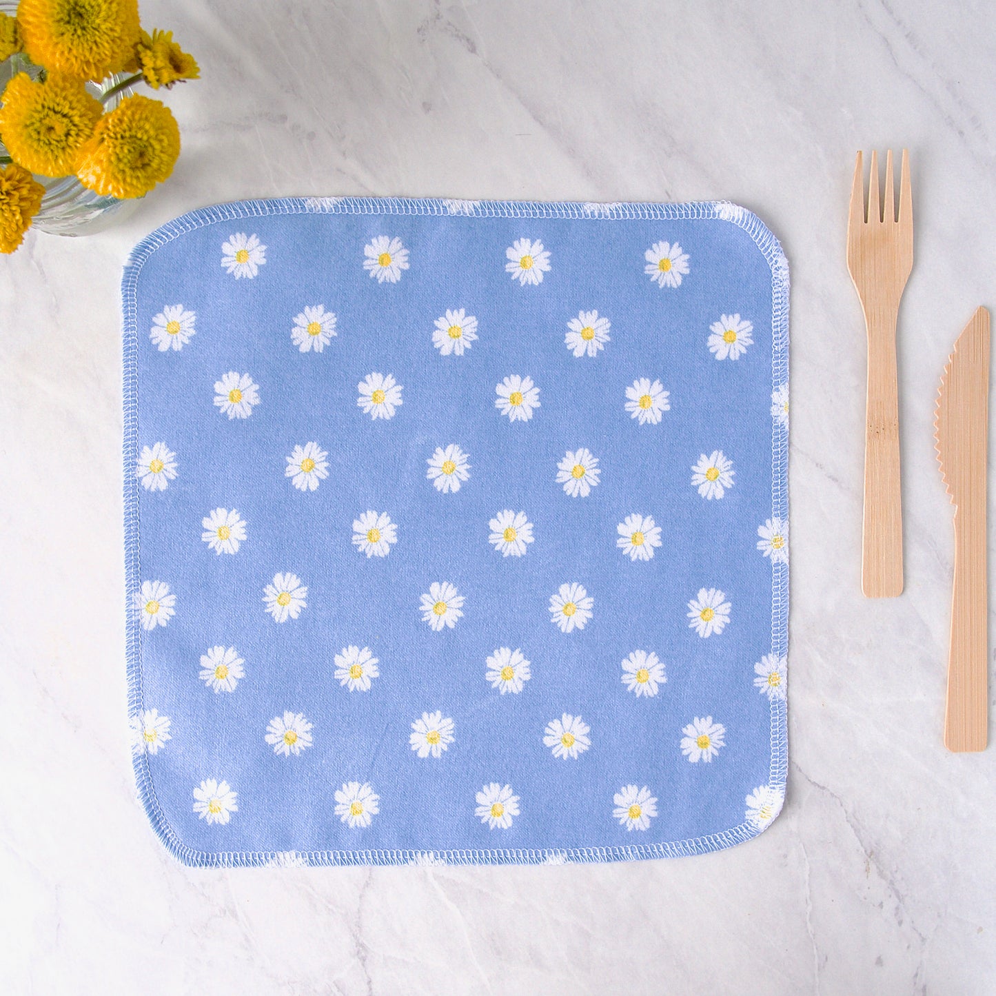 Reusable Cloth Napkins in Blue and White Daisies