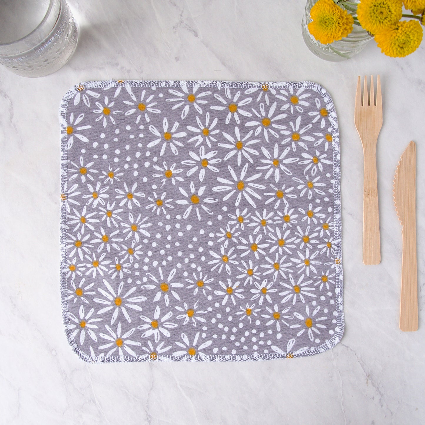 Reusable Cloth Napkins in Tiny Daisies on Gray