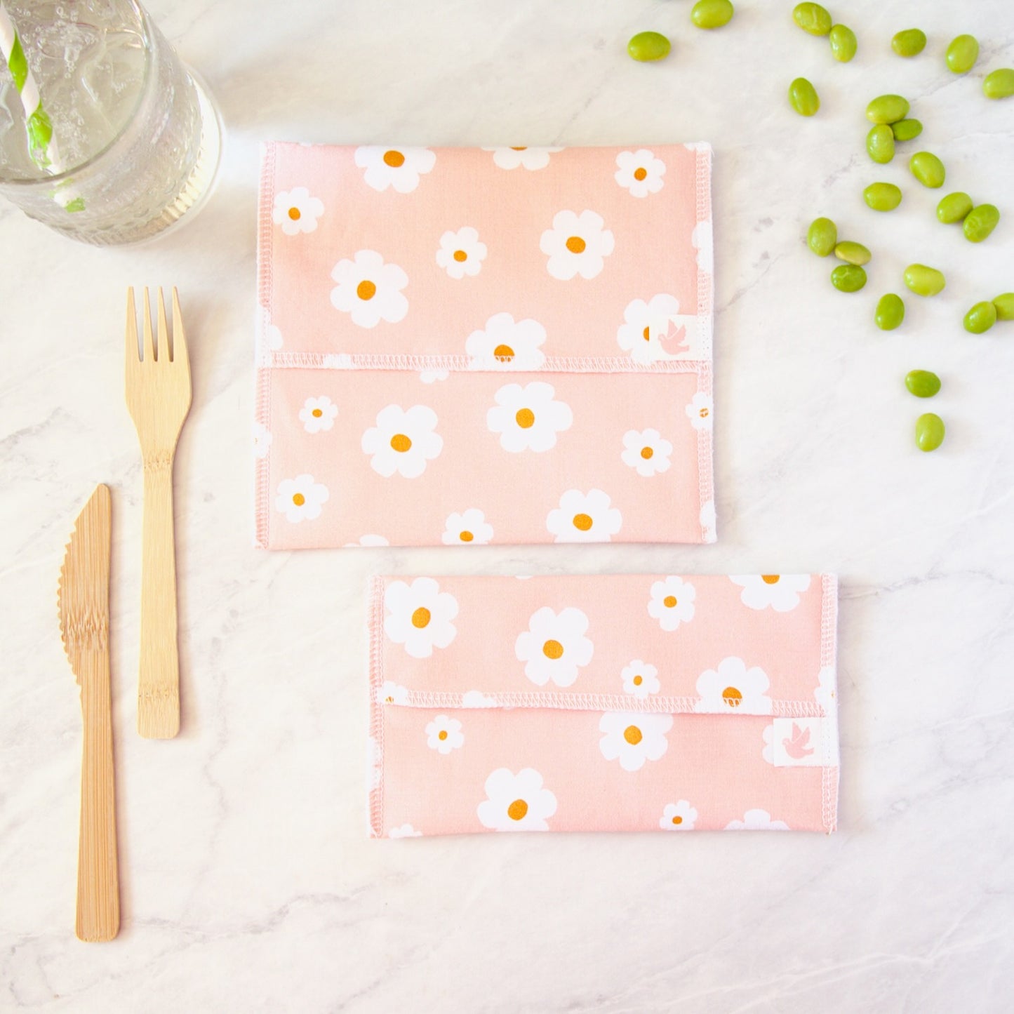 Reusable Snack Bag Set in Pink Daisies