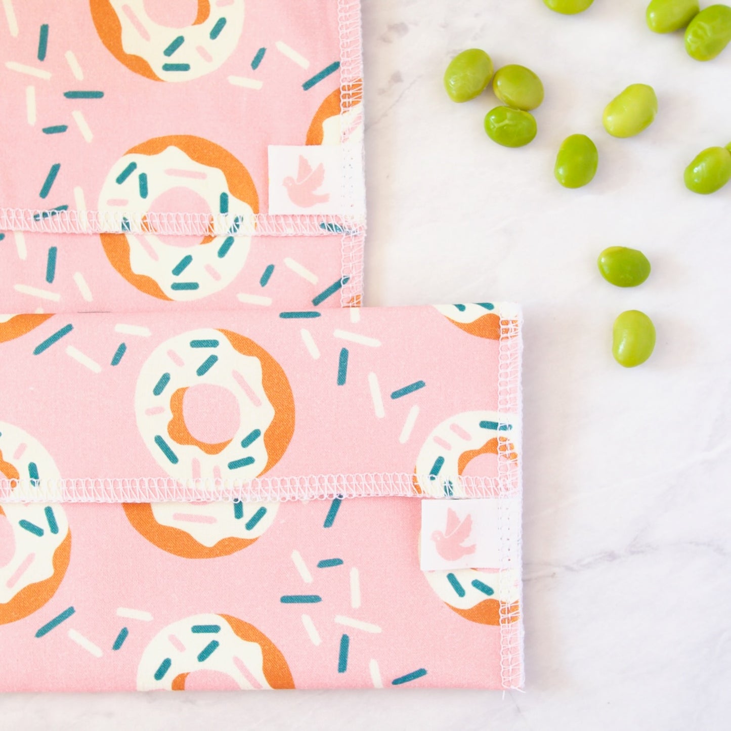 Reusable Snack Bag Set in Donuts on Pink