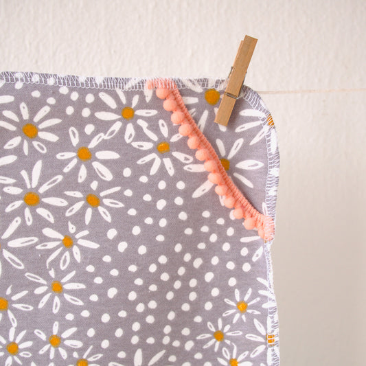Gray Floral Tea Towel