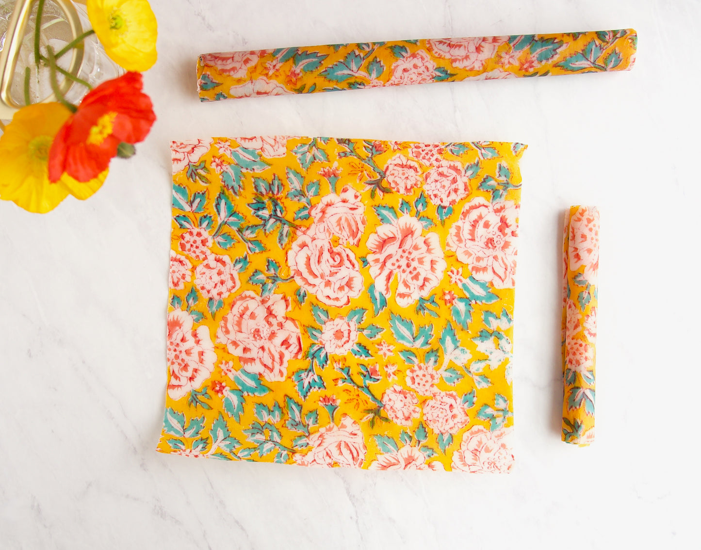Beeswax Food Wraps 3 Pack in Orange Floral